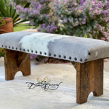Grey & White Cowhide Bench