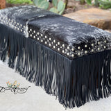 Black & White Cowhide & Fringe Bench