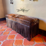 Texas Longhorn Cowhide & Fringe Bench