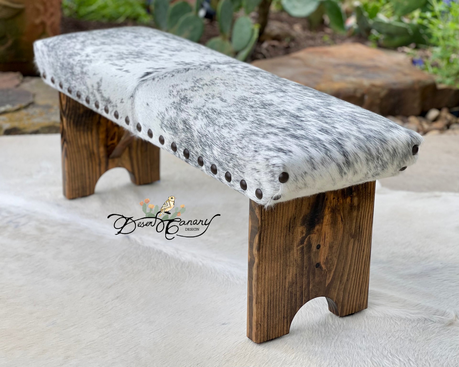 Grey Roan Cowhide Bench