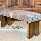 Branded Texas Longhorn Cowhide Bench
