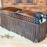 Texas Longhorn Cowhide & Fringe Bench