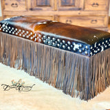 Texas Longhorn Cowhide & Fringe Bench