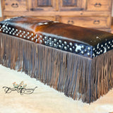 Texas Longhorn Cowhide & Fringe Bench