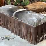 Dusty Grey Cowhide & Fringe Bench