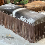 Dusty Grey Cowhide & Fringe Bench