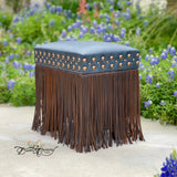 Navy Leather & Fringe Vanity