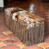 Texas Longhorn Cowhide & Fringe Bench