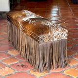 Texas Longhorn Cowhide & Fringe Bench