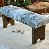 Branded Grey Roan Cowhide Bench