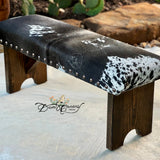 Grey & White Spotted Cowhide Bench